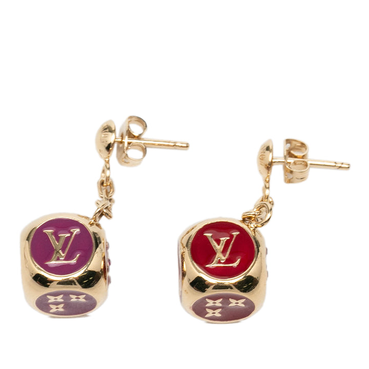 plaqué Émail Gamble Dice pendantes fermoir poussette Boucles d'oreilles Doré