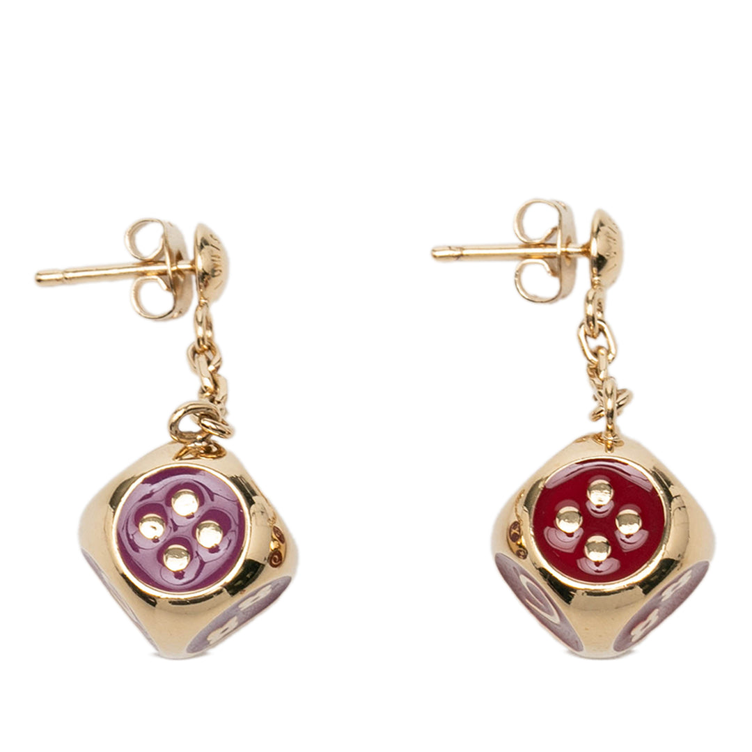 plaqué Émail Gamble Dice pendantes fermoir poussette Boucles d'oreilles Doré