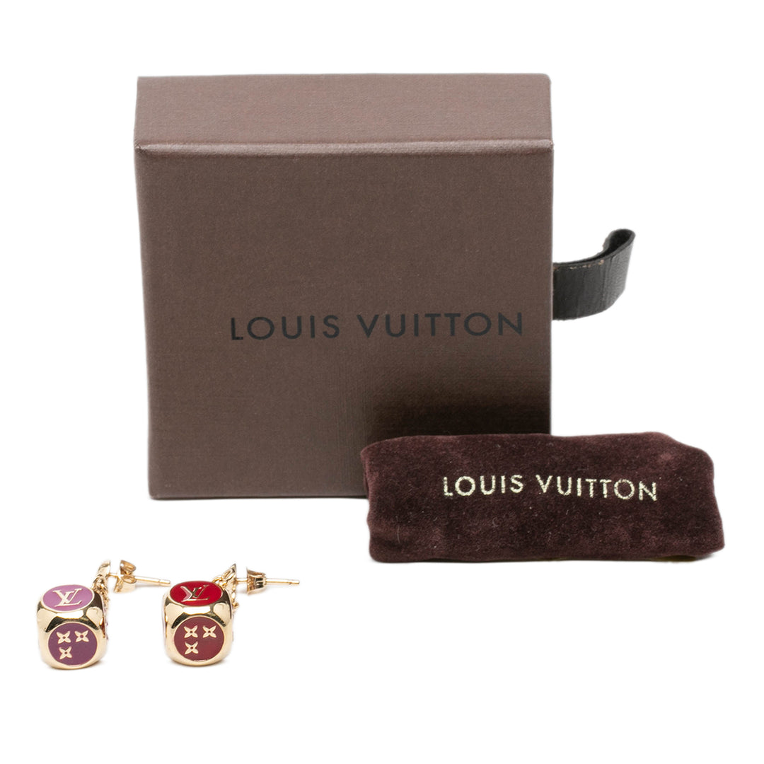 plaqué Émail Gamble Dice pendantes fermoir poussette Boucles d'oreilles Doré