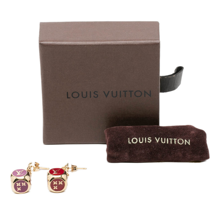 plaqué Émail Gamble Dice pendantes fermoir poussette Boucles d'oreilles Doré