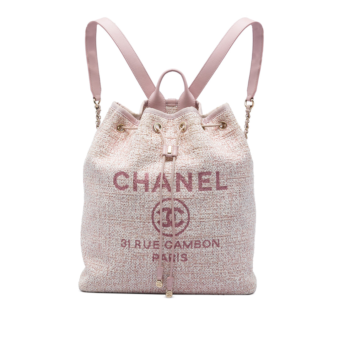 Chanel Deauville Sac à dos à cordon Tweed Rose – vue principale – GABY PARIS
