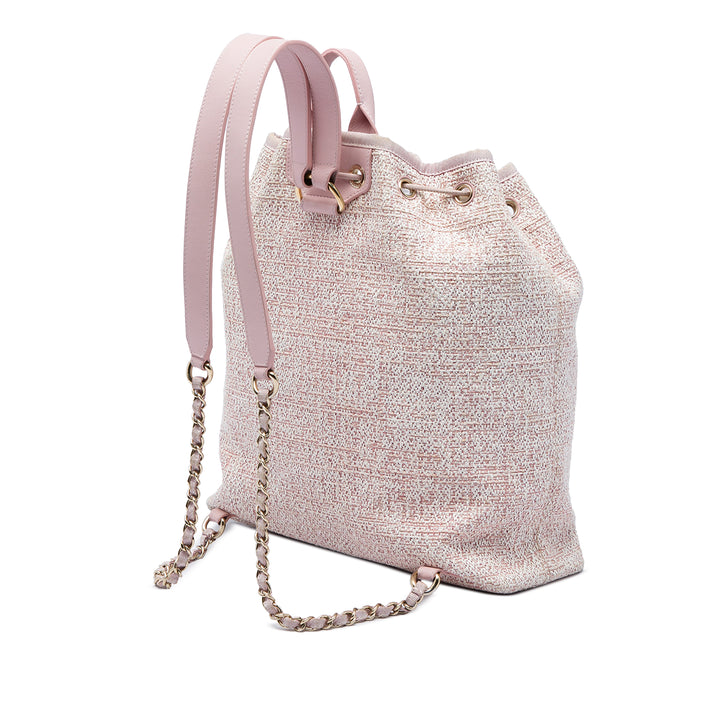 Chanel Deauville Sac à dos à cordon Tweed Rose – vue 2 – GABY PARIS