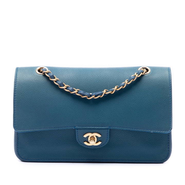 Chanel Classic Pure Double rabat Moyen Cuir caviar Bleu