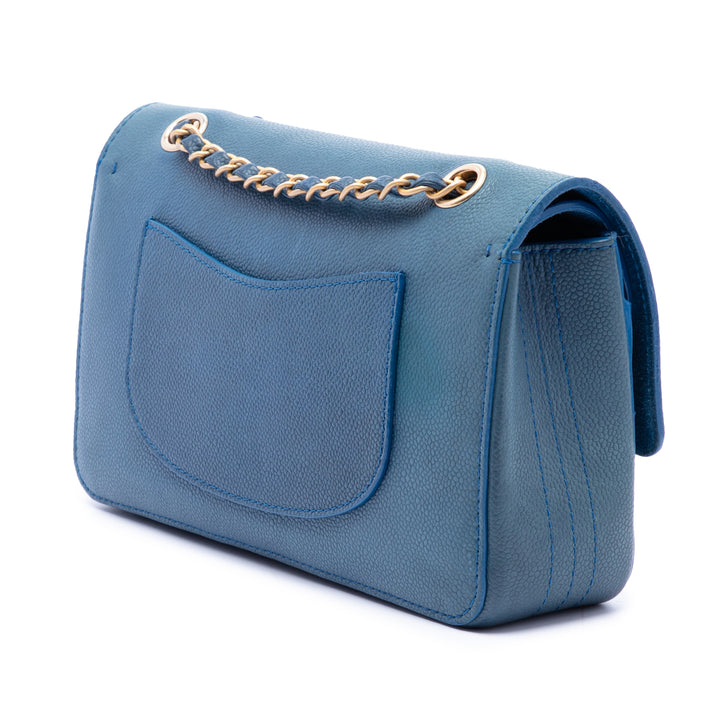 Chanel Classic Pure Double rabat Moyen Cuir caviar Bleu
