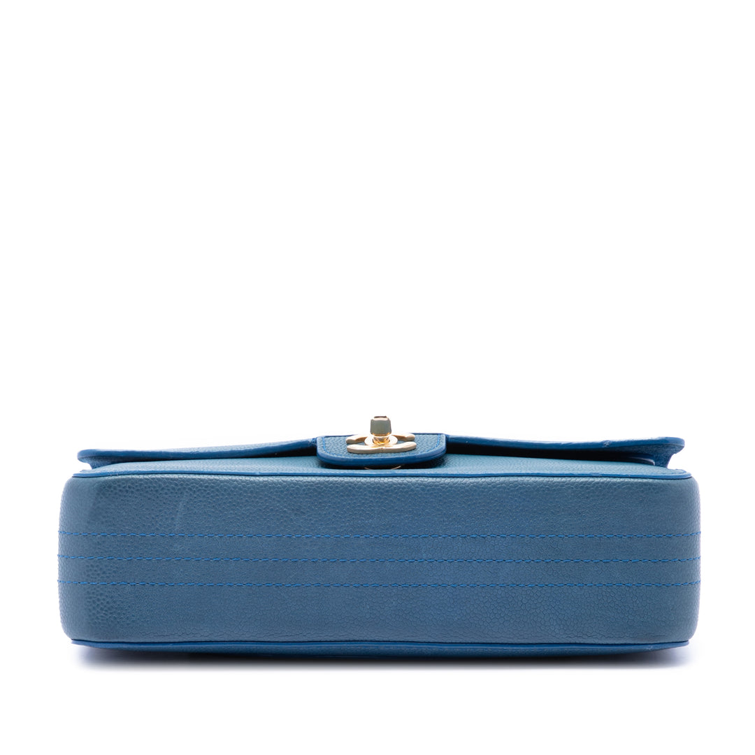 Chanel Classic Pure Double rabat Moyen Cuir caviar Bleu