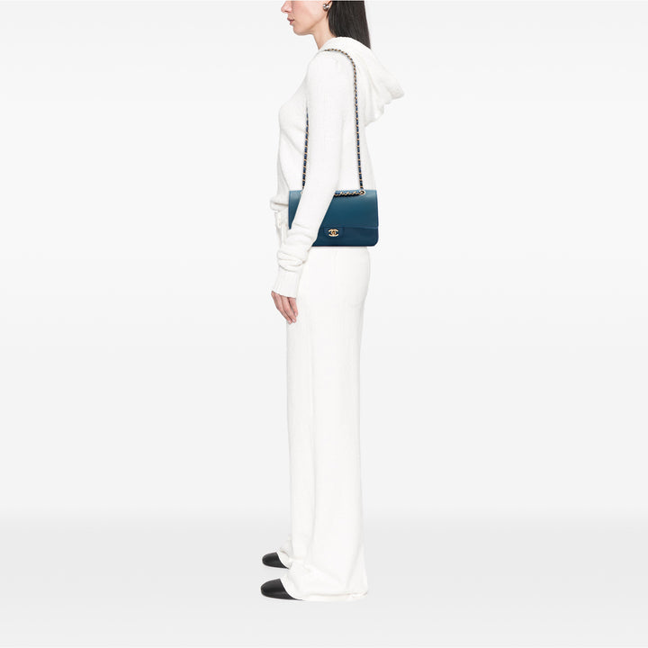 Chanel Classic Pure Double rabat Moyen Cuir caviar Bleu