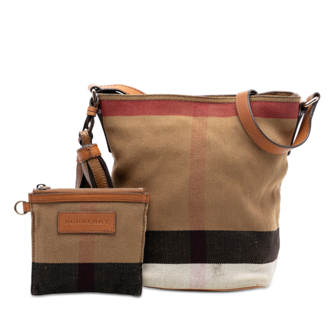 Burberry Mini Mega Check Toile Ashby Pompon Bucket Sac