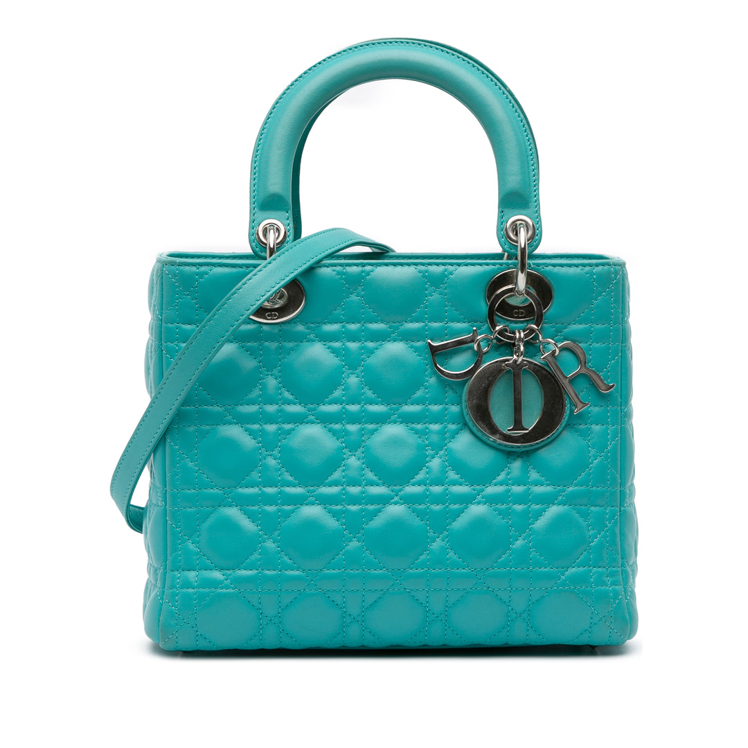 Medium Lambskin Cannage Lady Dior Blue - Gaby Paris
