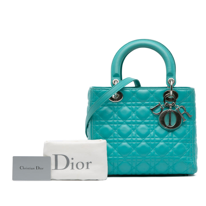 Medium Lambskin Cannage Lady Dior Blue - Gaby Paris