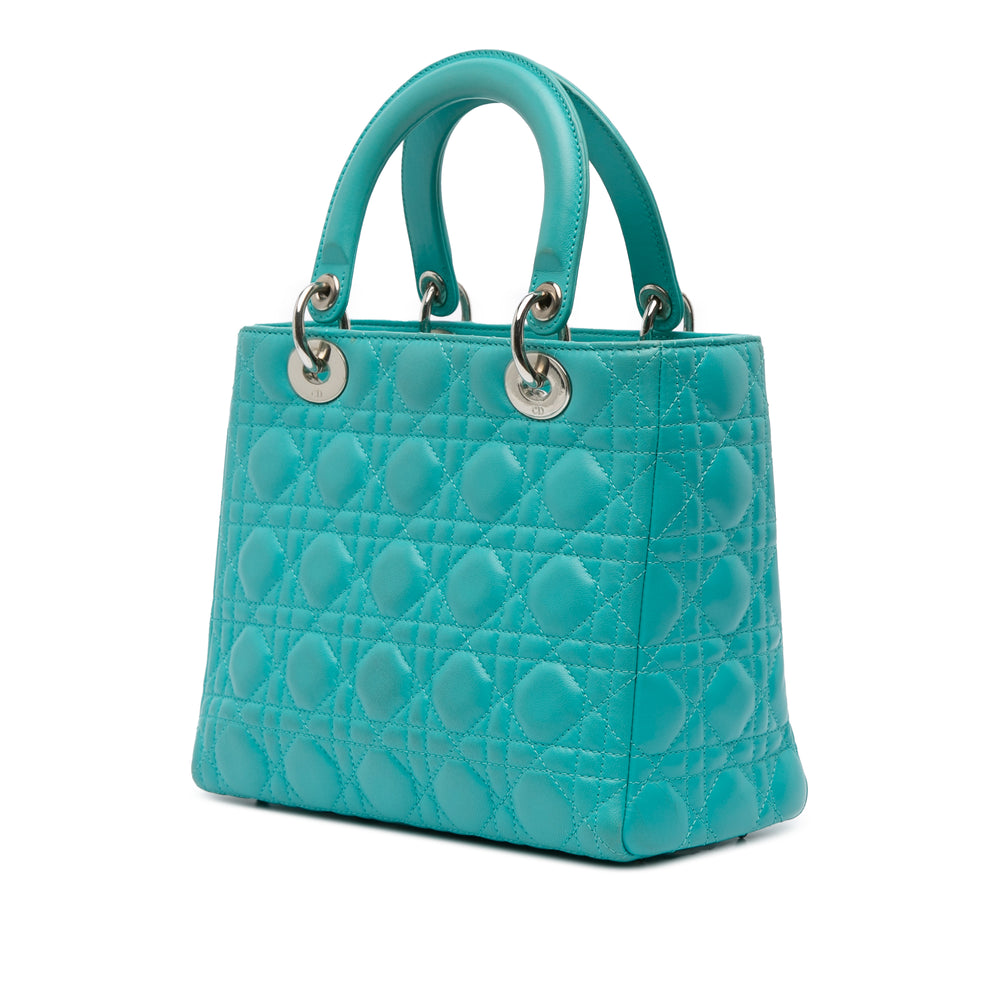 Medium Lambskin Cannage Lady Dior Blue - Gaby Paris