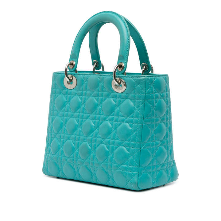 Medium Lambskin Cannage Lady Dior Blue - Gaby Paris