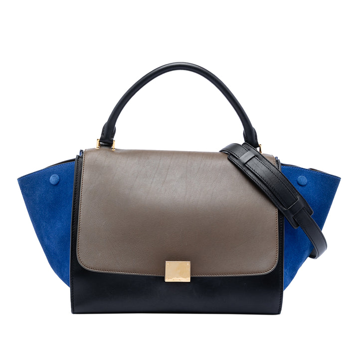 Celine Medium Tricolor Cuir de veau et Daim Trapeze Sac