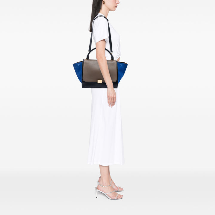 Celine Medium Tricolor Cuir de veau et Daim Trapeze Sac