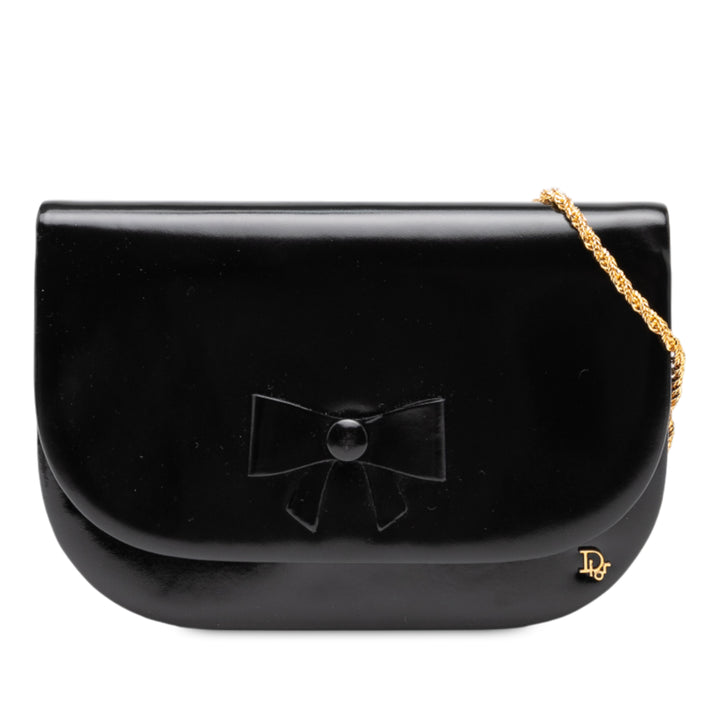 Dior Shiny Cuir de veau Bow Sac bandoulière Noir