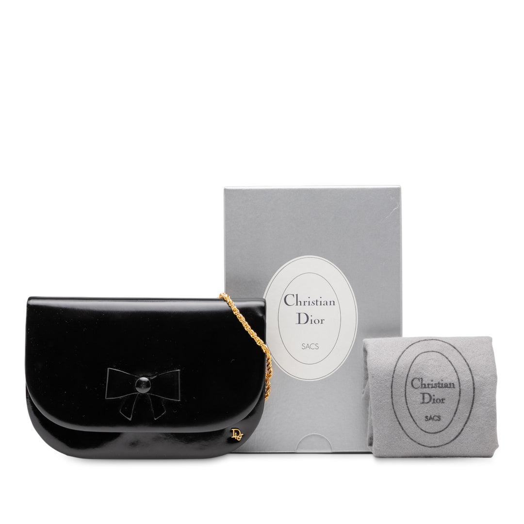 Dior Shiny Cuir de veau Bow Sac bandoulière Noir