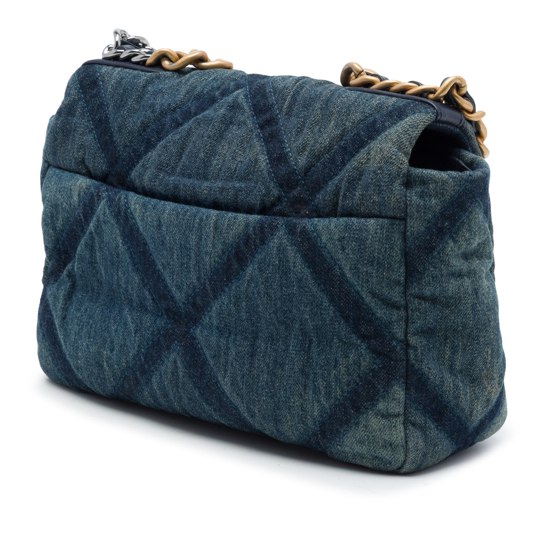 Chanel 19 à rabat Moyen Jean Bleu – vue 2 – GABY PARIS