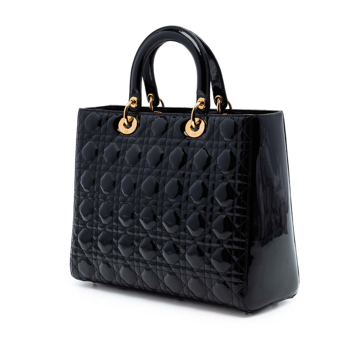 Dior Large Cuir verni Cannage Lady Dior