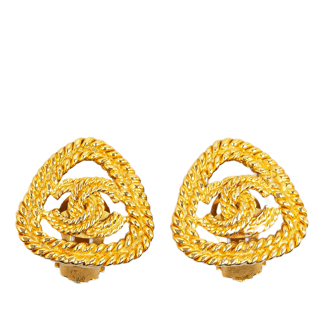 Gold Plated CC Triangle Rope Clip On Earrings Gold - Gaby Paris