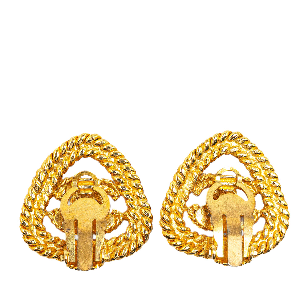 Gold Plated CC Triangle Rope Clip On Earrings Gold - Gaby Paris