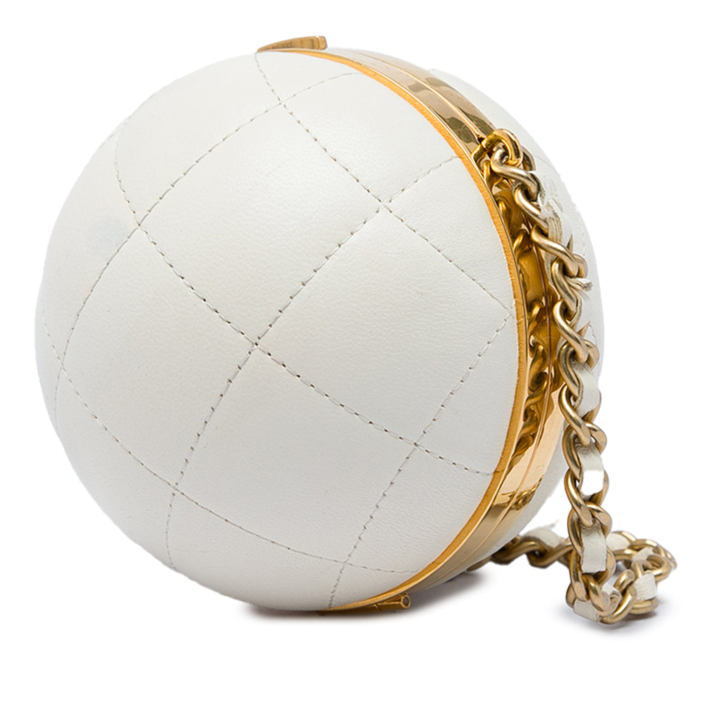 Chanel Matelassé 22 Sphere Minaudiere Sac Cuir d'agneau Blanc – vue 2 – GABY PARIS