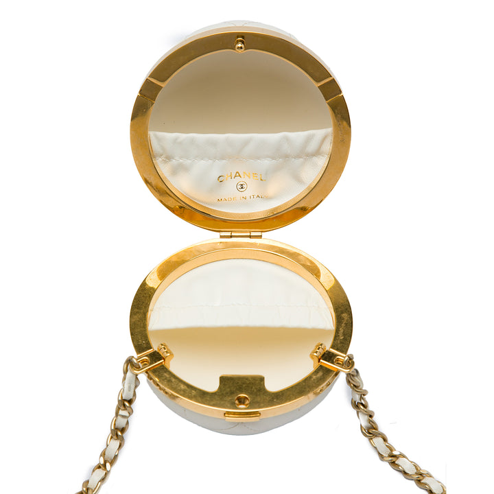Chanel Matelassé 22 Sphere Minaudiere Sac Cuir d'agneau Blanc – vue 4 – GABY PARIS