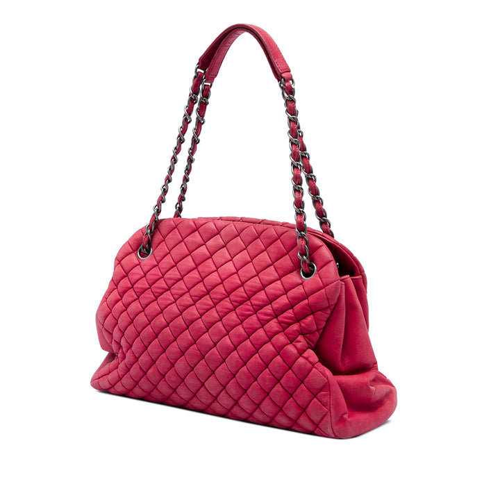 Chanel Matelassé Just Mademoiselle Sac bowling Grand Cuir d'agneau Rouge – vue 2 – GABY PARIS