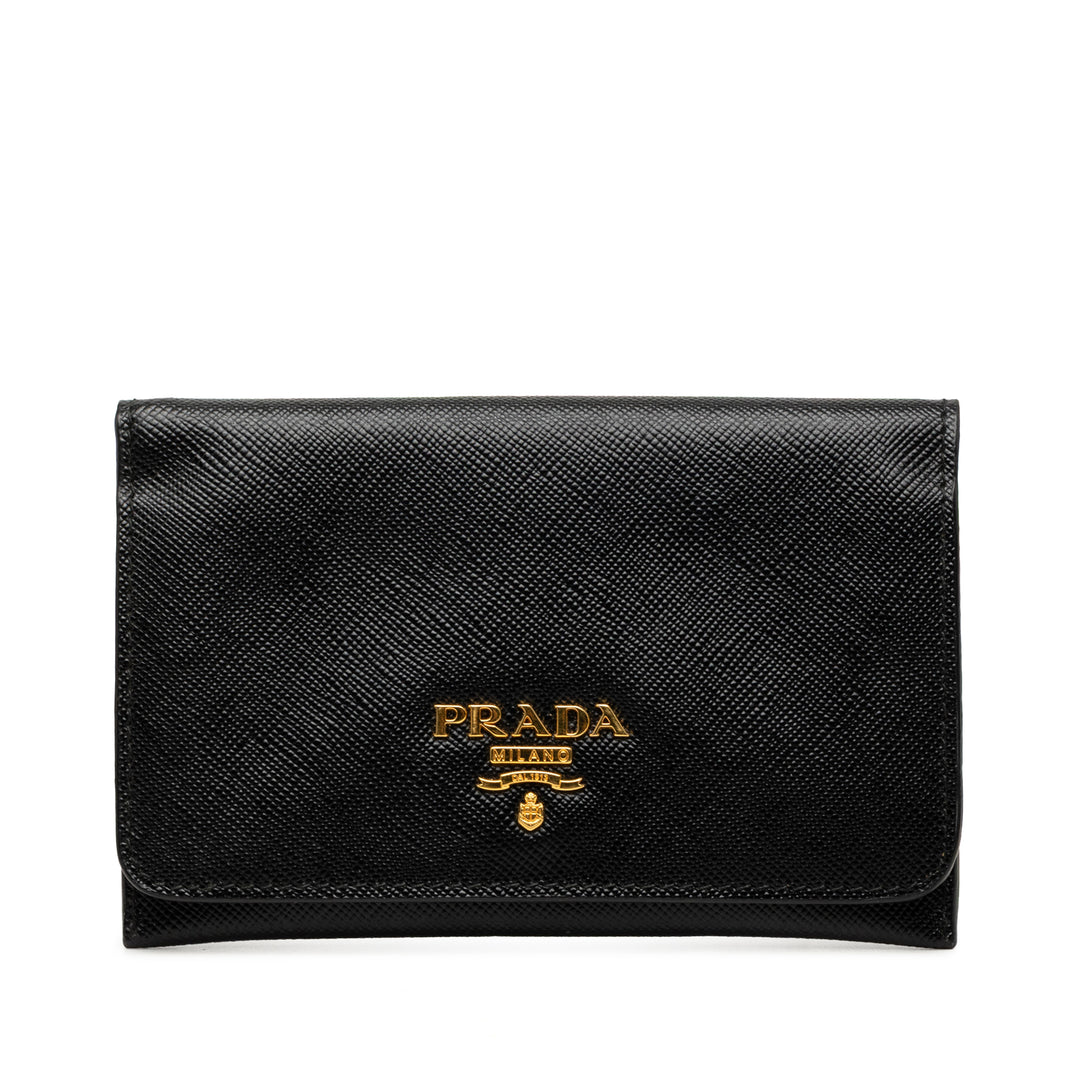 Prada Deux volets Portefeuille Petit Saffiano Noir – vue principale – GABY PARIS