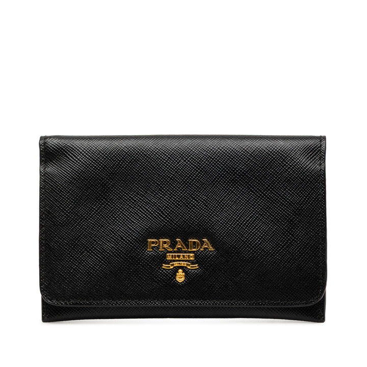 Prada Deux volets Portefeuille Petit Saffiano Noir – vue principale – GABY PARIS