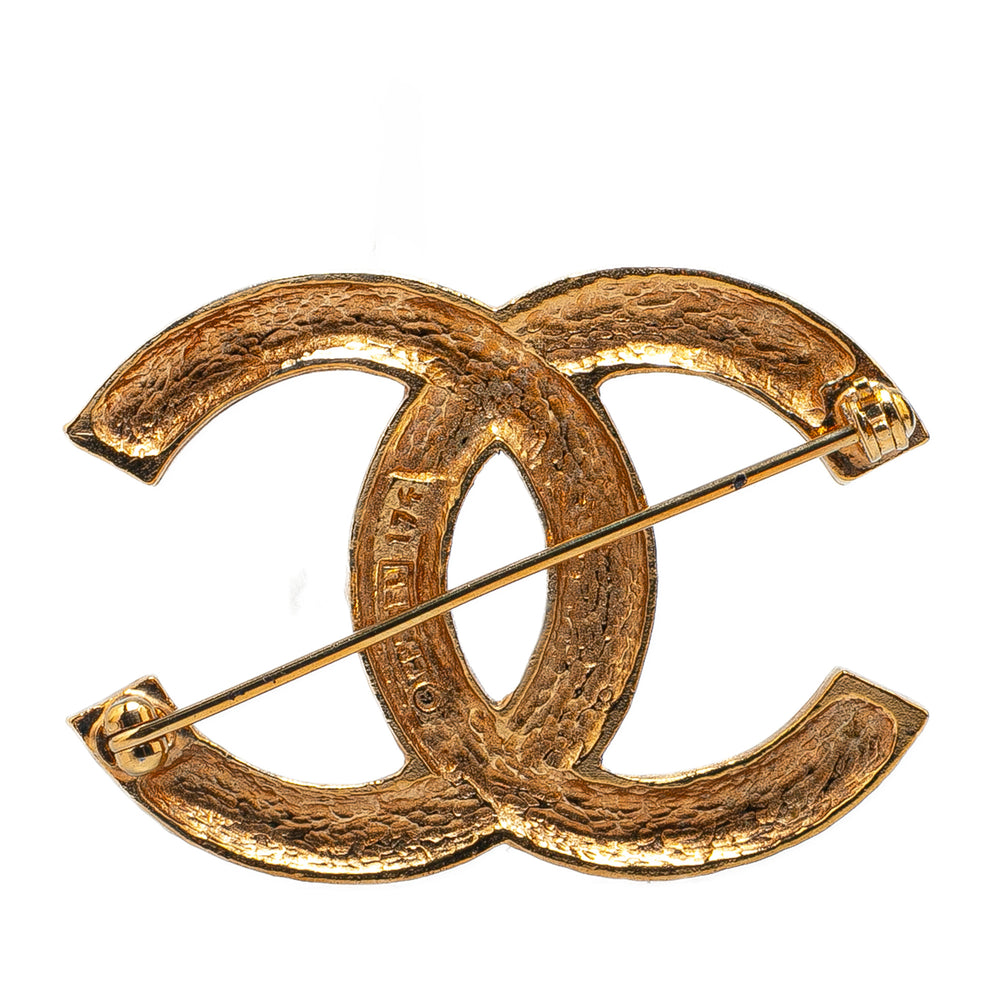 Gold Plated CC Crystal Brooch Gold - Gaby Paris
