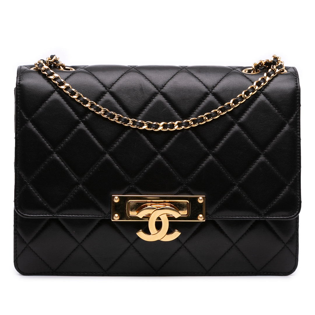 Medium Quilted Lambskin Golden Class Flap Black - Gaby Paris