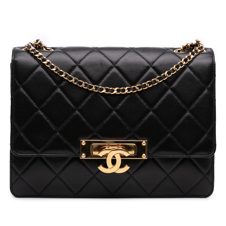 Medium Quilted Lambskin Golden Class Flap Black - Gaby Paris