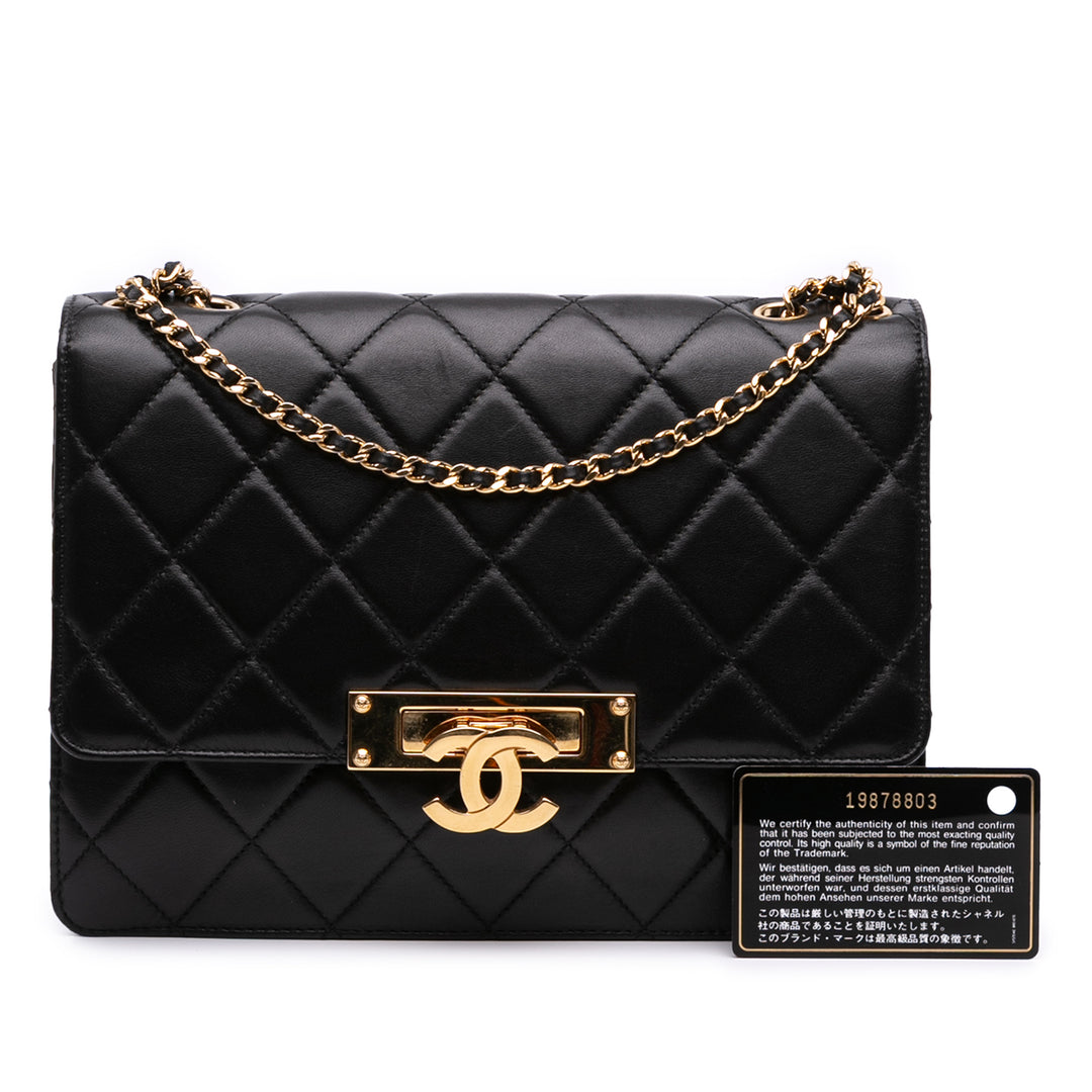 Medium Quilted Lambskin Golden Class Flap Black - Gaby Paris