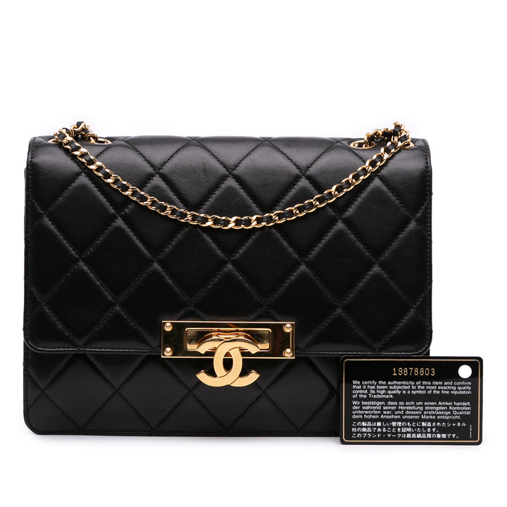 Medium Quilted Lambskin Golden Class Flap Black - Gaby Paris