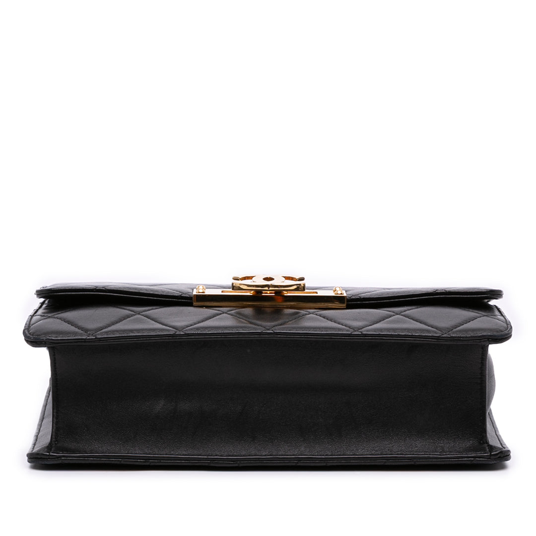 Medium Quilted Lambskin Golden Class Flap Black - Gaby Paris