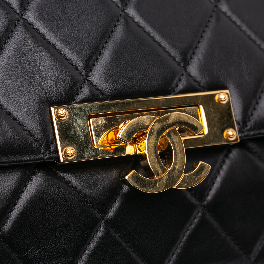 Medium Quilted Lambskin Golden Class Flap Black - Gaby Paris