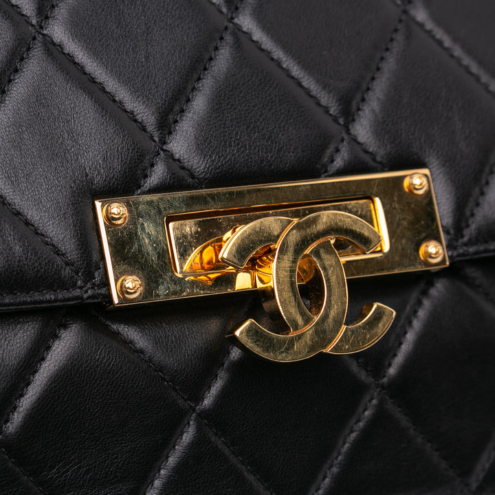 Medium Quilted Lambskin Golden Class Flap Black - Gaby Paris