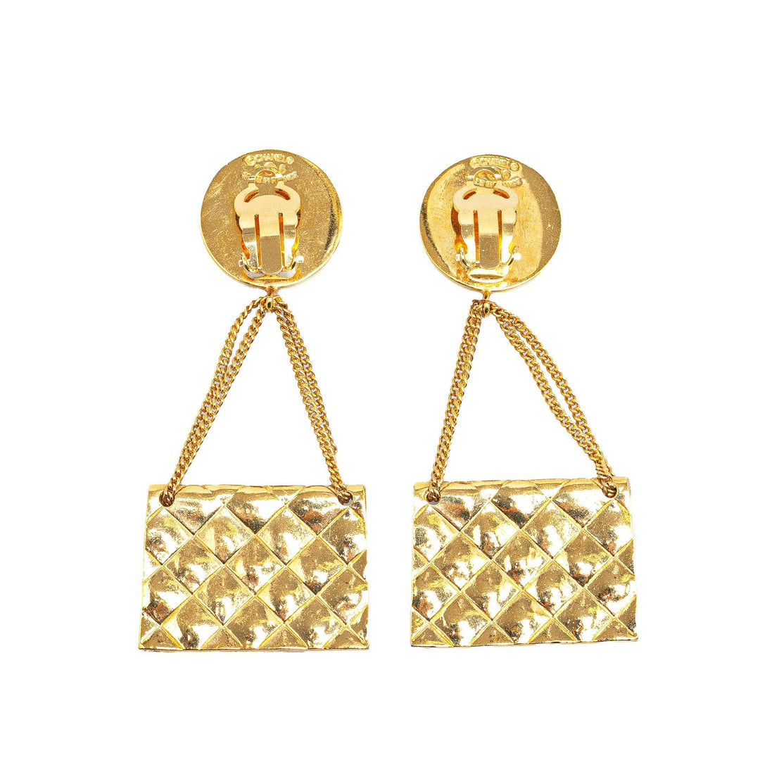 Gold Plated CC 2.55 Flap Bag Clip On Earrings Gold - Gaby Paris