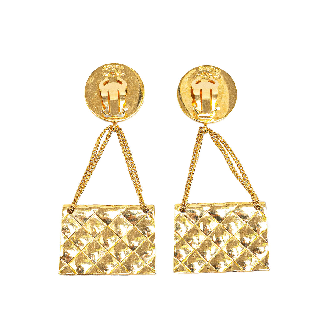 Chanel Gold Plated CC 2.55 Flap Bag Clip On Earrings Gold - GABY PARIS