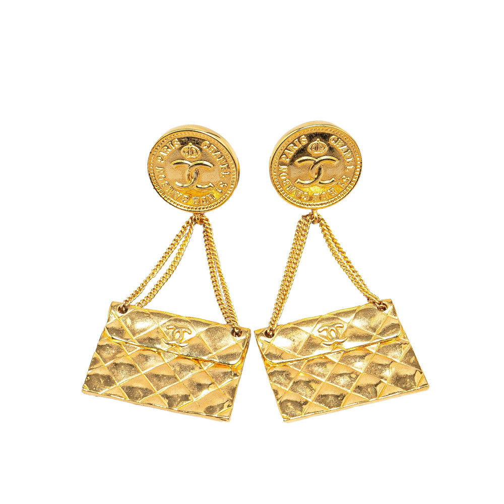 Gold Plated CC 2.55 Flap Bag Clip On Earrings Gold - Gaby Paris