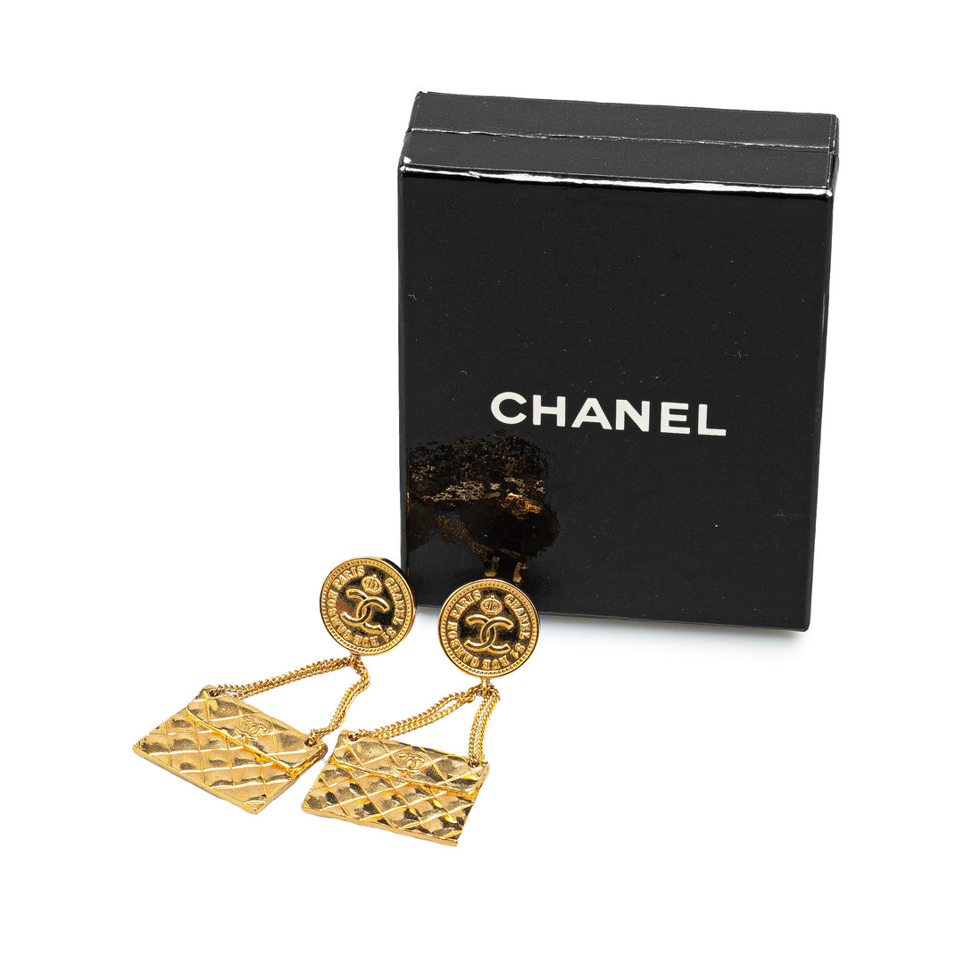 Chanel Gold Plated CC 2.55 Flap Bag Clip On Earrings Gold - GABY PARIS