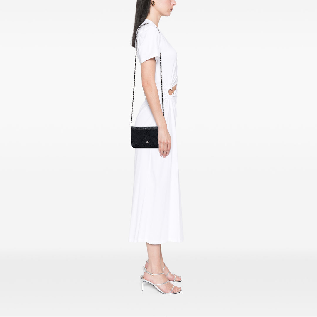 Chanel CC Lace Overlay Cuir de chèvre Wallet on Chain