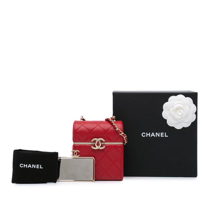 Small CC Lambskin Box Vanity with Chain Red - Gaby Paris