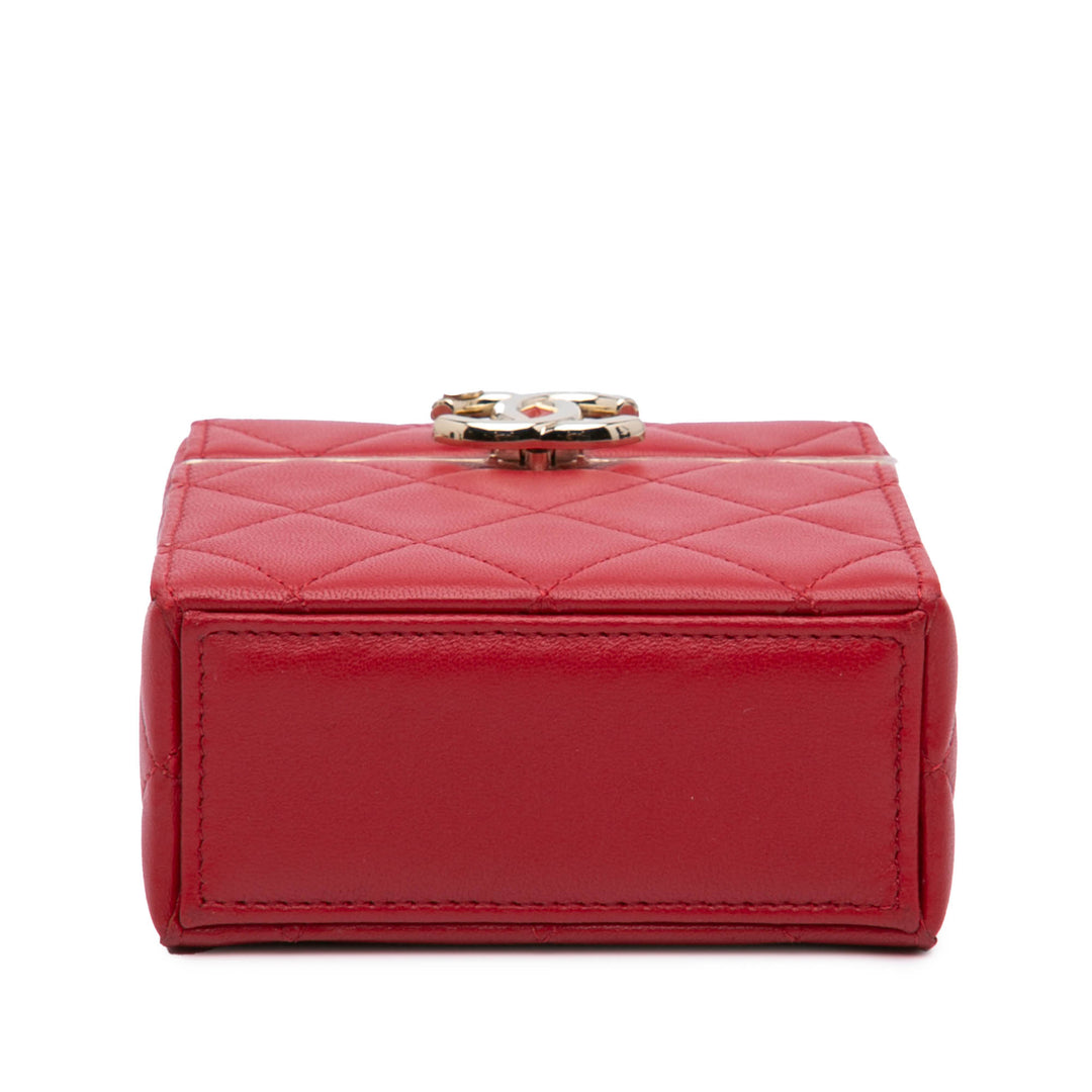 Small CC Lambskin Box Vanity with Chain Red - Gaby Paris