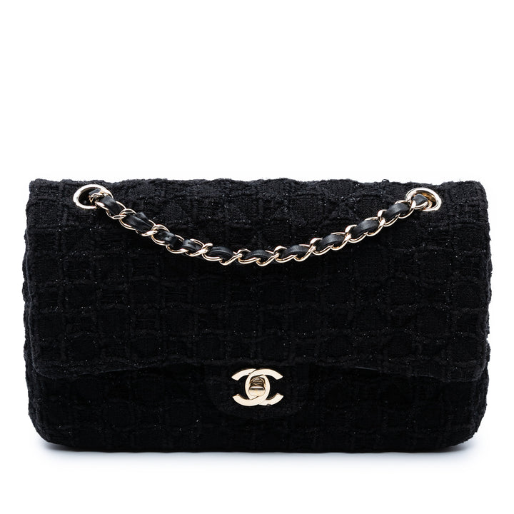 Chanel Medium Classic Tweed Simple rabat Noir