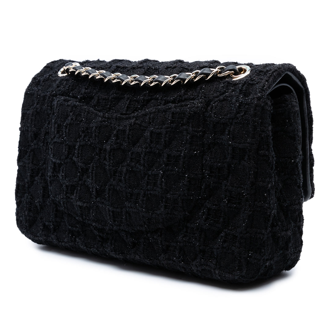 Chanel Medium Classic Tweed Simple rabat Noir