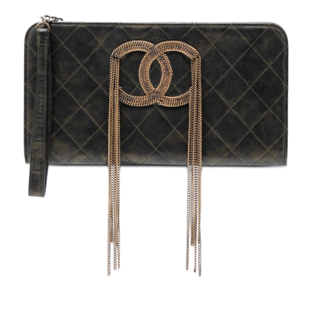 Chanel Metallic Cuir d’agneau CC Chain Fringe Pochette