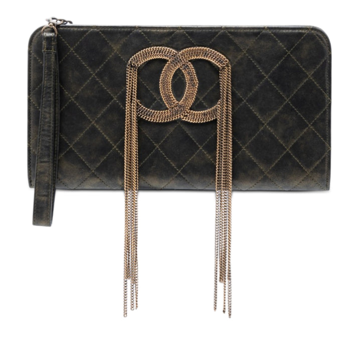 Chanel Metallic Cuir d’agneau CC Chain Fringe Pochette