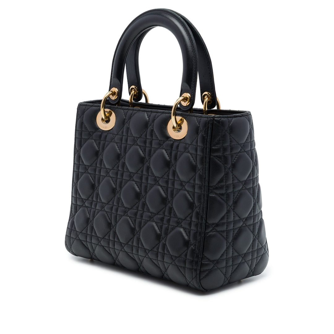 Dior Sac à main Lady Dior Cannage Moyen Cuir d'agneau Noir – vue 2 – GABY PARIS