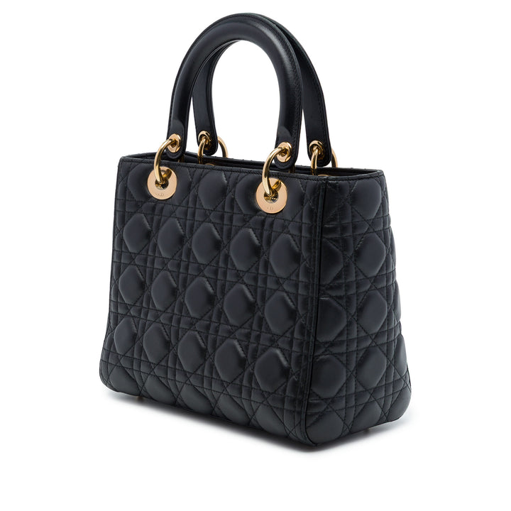 Dior Sac à main Lady Dior Cannage Moyen Cuir d'agneau Noir – vue 2 – GABY PARIS