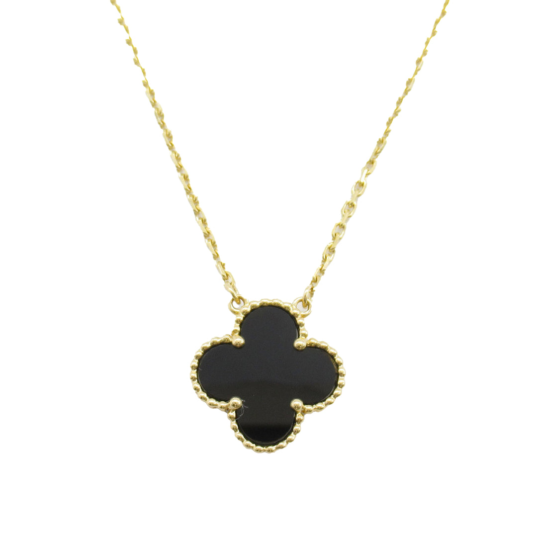 18K Yellow Gold and Onyx Vintage Alhambra Pendant Necklace Gold - Gaby Paris